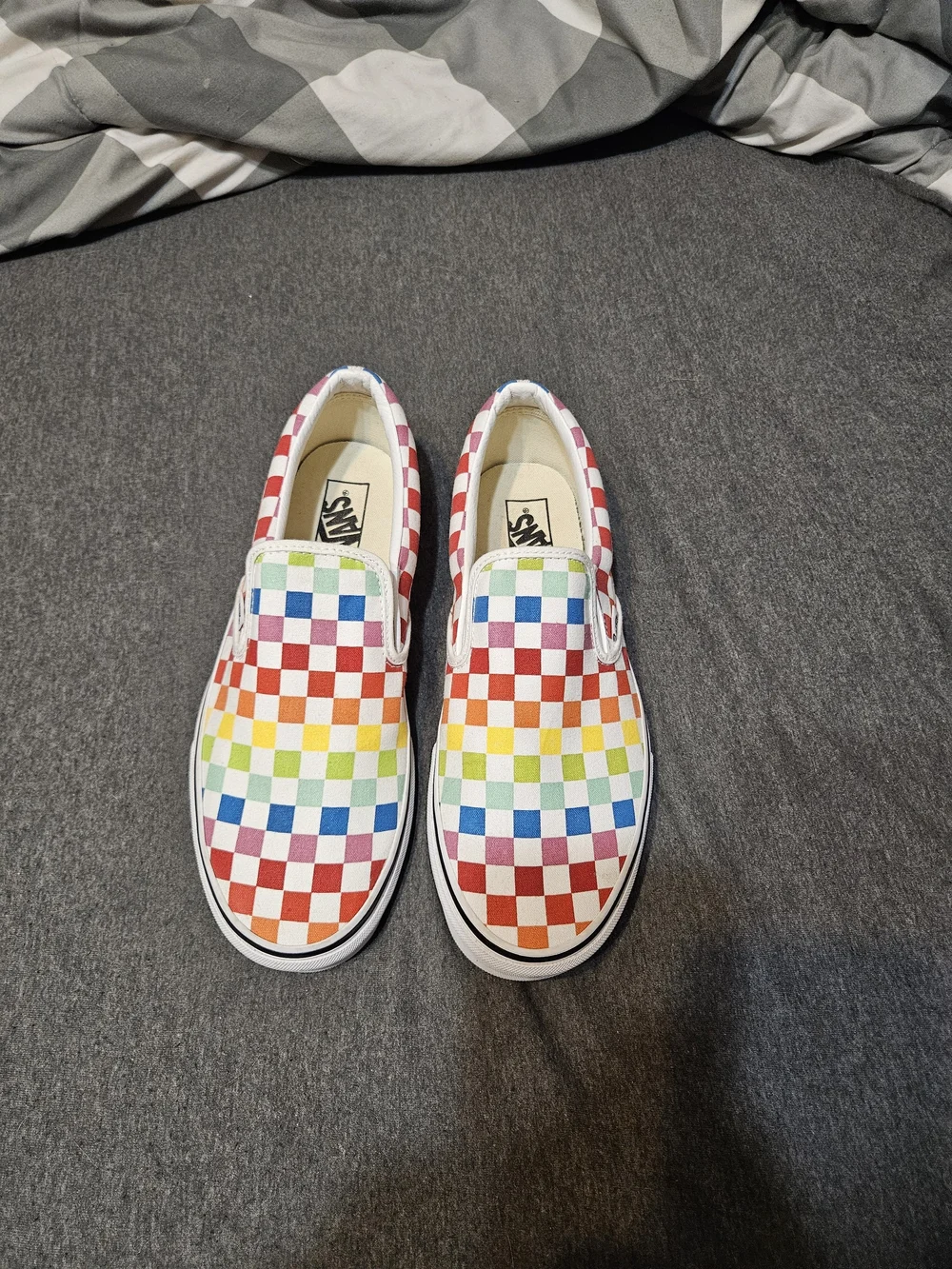 Vans Slip-On Checkerboard Rainbow Canvas Loafers